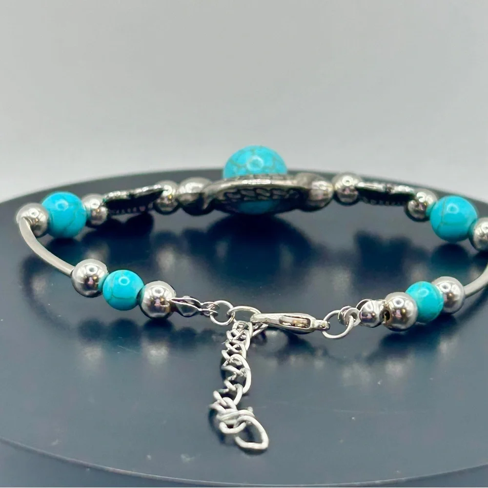 Whimsical Silver & Turquoise Butterfly Accent Bracelet